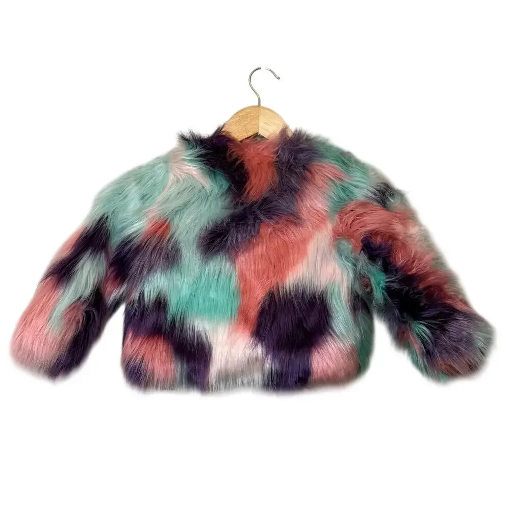 Disney Princess Faux Fur Jacket Cropped Colorful Pink Purple Teal Girls US 3